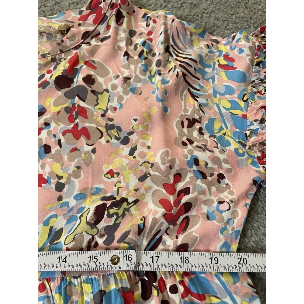 OTT Tiered Floral Babydoll Mini Dress Sz M Pink Ruffles Peasant Boho Beach - Picture 8 of 11